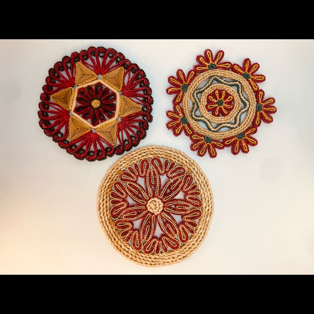 Boho Vintage Wicker Trivet Set (3)
